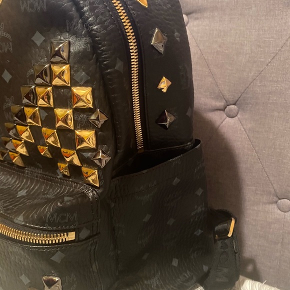MCM Black and Gold Studded Backpack - Picture 6 of 12